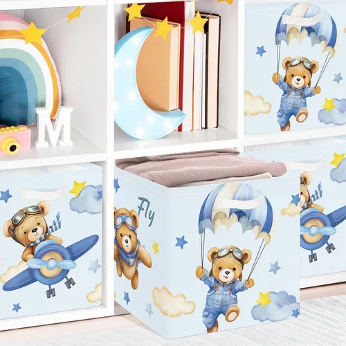 Miniatura 5 de Clastyle 3 unidades de almacenamiento de cubos de animales de ensueño, caja plegable Kallax para estantes, cestas de almacenamiento para padres, Oso