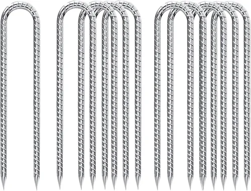 Estacas de Refuerzo de 12 Pulgadas Galvanizadas, Estacas para Trampolín con Gancho en U Paquete de 10 Anclajes de Suelo Estacas para Tienda de