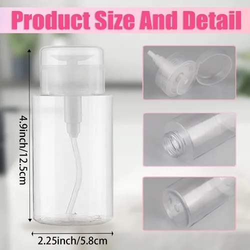 Miniatura 3 de Paquete de 3 dispensadores de bomba de empuje hacia abajo, botellas vacías de tapa de presión, recipientes para quitaesmalte de uñas, removedor