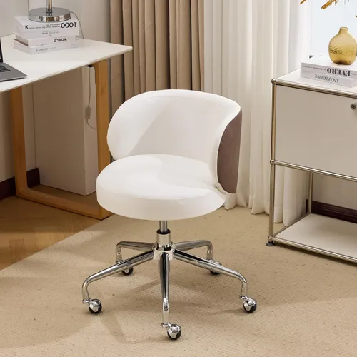 VINGLI Bonita silla de escritorio giratoria pequeña y cómoda con ruedas, soporte lumbar ergonómico de respaldo bajo para tocador/técnico de uñas,