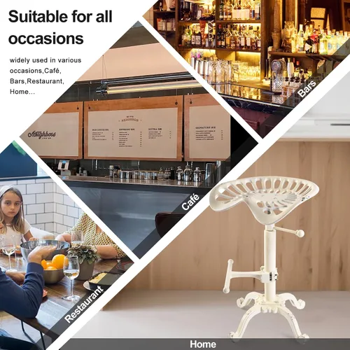 Miniatura 4 de Taburetes de bar con asiento de tractor vintage, rústico, de 20 a 27 pulgadas, altura ajustable, silla de isla de cocina, asiento giratorio
