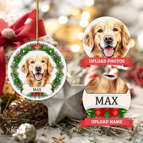 Miniatura 2 de Impreso en EE. UU. Adornos de Navidad personalizados con foto de perro, adorno de árbol de Navidad con nombre y foto de cachorro personalizados
