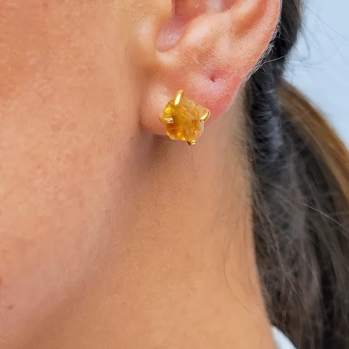 Miniatura 73 de Aretes de piedra preciosa natural en bruto con oro amarillo sobre plata de ley 925, 6 a 0.276 in, regalo de piedra de nacimiento de calidad genuina