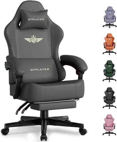 Miniatura 9 de GTPLAYER Silla de juegos grande y alta de tela con cojín de resorte de bolsillo, silla ergonómica de computadora de respaldo alto con reposapiés