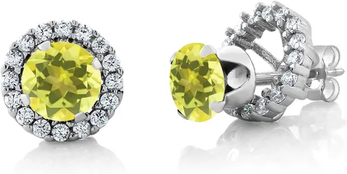 Miniatura 104 de Gem Stone King Aretes redondos de plata de ley 925 de 0.236 in con piedra natal extraíble para mujer
