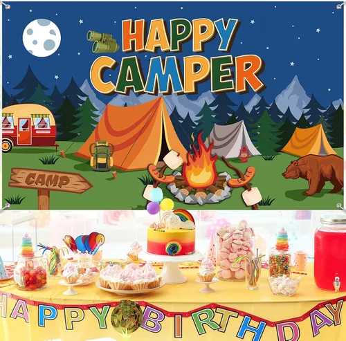 Miniatura 4 de Tatuo Telón de fondo de campamento Happy Camper - Fondo de fotos para colgar en la pared para niños, niños, adolescentes, suministros de fiesta