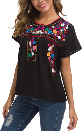 Miniatura 3 de YZXDORWJ - Cómoda blusa mexicana bordada de verano y sin mangas para mujer