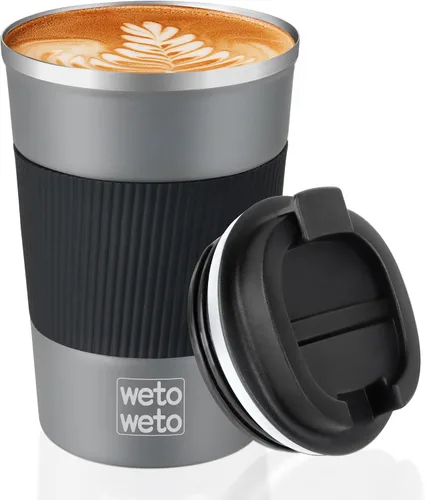 Miniatura 10 de WETOWETO Vaso Térmico Aislado de Acero Inoxidable de 12 oz, Taza de Viaje para Café a Prueba de Derrames con Tapa, Tazas de Café Reutilizables