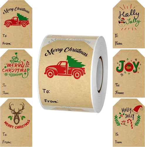 Miniatura 8 de 2 * 3 Pulgadas Etiquetas Adhesivas de Navidad de Kraft Etiquetas Autoadhesivas Etiquetas de Regalo para Regalos de Navidad 200 PIEZAS Etiquetas