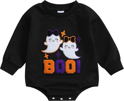 Miniatura 5 de FYBITBO Traje de Halloween para recién nacido, niña y niño, espeluznante temporada, mameluco con burbujas para otoño, Halloween, ropa de bebé