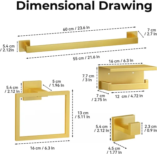 Miniatura 7 de Kit de 10 piezas de accesorios de baño - Juego de acero inoxidable SUS304 con acabado cepillado, que incluye 2 barras de toalla de 23.6 pulgadas, 2
