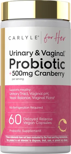 Carlyle Probiótico urinario y vaginal para mujeres | 60 cápsulas | con arándano | Apoya el tracto urinario saludable, pH vaginal, equilibrio de