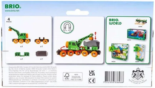 Miniatura 5 de BRIO World 33698 - Clever Crane Wagon Set - Juego de 4 piezas de tren de juguete de madera para niños Juego imaginativo Compatibilidad con otros