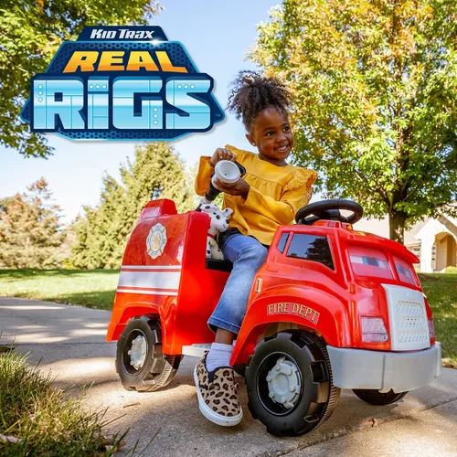 Miniatura 2 de Kid Trax Real Rigs - Camión de bomberos interactivo para niños de 1.5 a 4 años, batería y cargador de 6 voltios, efectos de sonido, rojo, grande