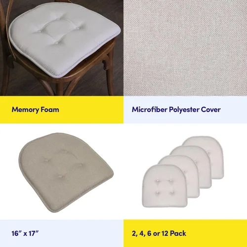 Miniatura 6 de Sweet Home Collection - Cojín de asiento de espuma viscoelástica y respaldo de caucho antideslizante con capitoné para silla, cojín en U, 17x16 Gris