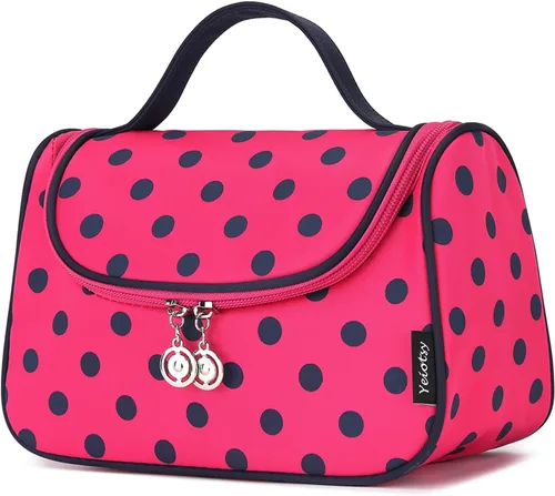 Yeiotsy - Bolsa para cosméticos, neceser, para viaje, a lunares / Estuche de maquillaje para mujer Rojo rosa
