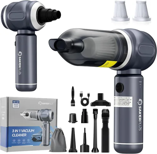 SakerPlus Aspiradora de Coche Portátil Inalámbrica, Aspiradora de Mano Mini 3-en-1 de 17500PA de Alta Potencia, Aspiradora de Mano y Soplador de