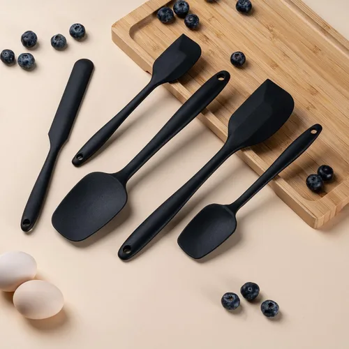 Miniatura 5 de Juego de espátulas de silicona, 5 piezas de espátulas de goma de grado alimenticio para hornear, cocinar y mezclar, resistentes al calor alto, Negro