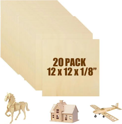 20 hojas de madera de tilo de 12 x 12 pulgadas, piezas de madera cuadradas sin terminar para manualidades, tablero de madera contrachapada de 0.118