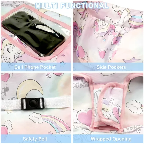 Miniatura 3 de Funda rosa para carrito de compras para bebé, funda para silla alta 2 en 1 con arnés de seguridad, fundas multifuncionales con patrón de unicornio