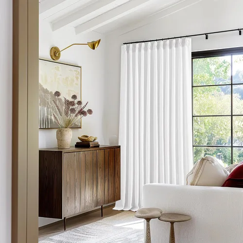Miniatura 235 de Cortinas de lino natural con pliegues fruncidos de 120 pulgadas de largo para sala de estar, cortinas plisadas con ganchos y lengüeta trasera