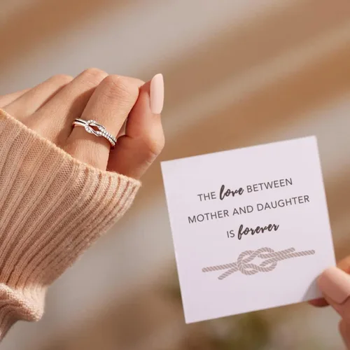 Miniatura 2 de The Love Between Mother and Daughter is Forever Mother Daughter Ring, Story Jewellery Mother Daughter Square Knot Ring for Women, Friends, Mothers