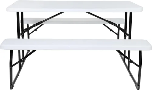 Miniatura 7 de Flash Furniture Insta-Fold - Mesa de picnic plegable de grano de madera blanca para adultos, mesa plegable de 4.5 pies
