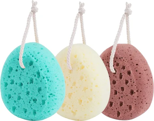 3 esponjas de baño para mujeres, hombres, adolescentes, esponjas de lavado corporal, esponja de lufa corporal, 3 colores y gran tamaño, puf de ducha