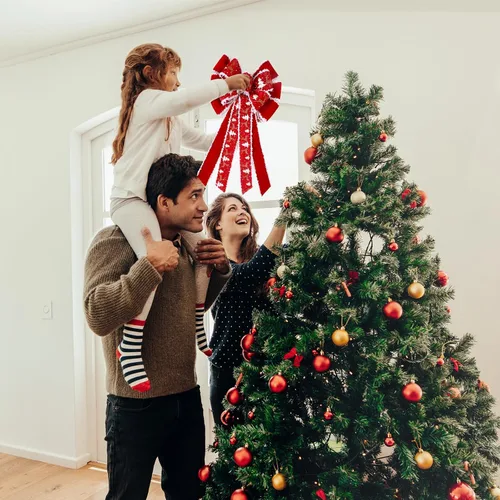 Miniatura 3 de Riceshoot 6 lazos grandes de Navidad para exteriores, 26 x 12 pulgadas, adorno para árbol de Navidad, lazo de terciopelo rojo con purpurina