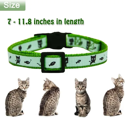 Miniatura 2 de Paquete de 2 collares para gatos que brillan en la oscuridad con campana, collares de seguridad para cachorros con colgante verde y amarillo