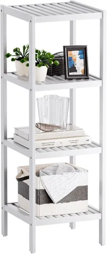 Miniatura 14 de SMIBUY Estante de almacenamiento para baño, organizador de bambú de 4 niveles, estantería multifuncional para sala de estar, dormitorio, cocina Negro