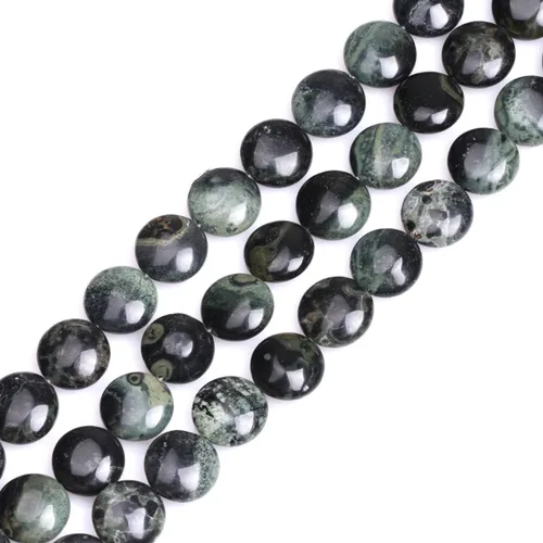Miniatura 3 de GEM-Inside - Cuentas sueltas de ágata negra natural de 0.630 in, moneda de cristal de rayas energéticas para hacer joyas, 15 pulgadas