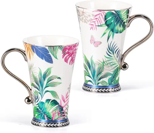 Miniatura 14 de KAMMAK Tazas de café de cerámica de 18 onzas de alto, juego de 2 tazas de té grandes con asa, tazas de té vintage, taza de capuchino para latte