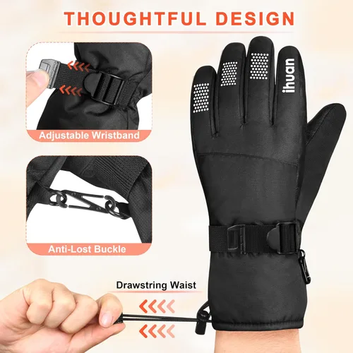 Miniatura 4 de ihuan Guantes de invierno impermeables a prueba de viento para hombre y mujer, guantes cálidos para clima frío, dedos con pantalla táctil