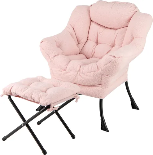 Miniatura 12 de Silla Lazy con otomana, silla decorativa moderna con reposabrazos y bolsillo lateral, sofá tapizado y reposapiés plegable, silla de lectura