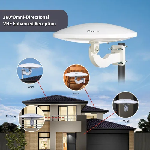 Miniatura 2 de Antena de TV para exteriores ANTOP AT-414B Antena HDTV omnidireccional de 360 ° para exteriores de 65 millas de alcance con Smartpass amplificado