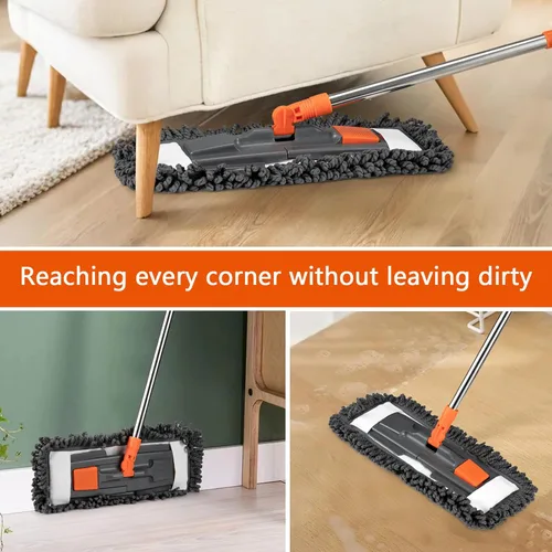 Miniatura 4 de Trapeador de polvo para limpieza de suelos con 3 almohadillas lavables y mango de acero inoxidable de 55 pulgadas de largo, mopa de microfibra