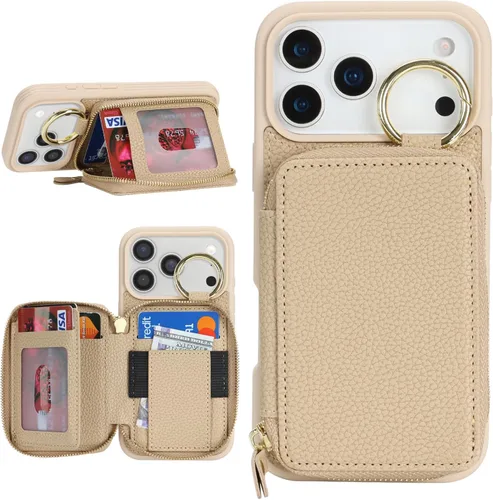 Miniatura 30 de Funda compatible con iPhone Air Wallet con tarjetero para iPhone Air, funda con cremallera y ranura para mujer, 5G de 6.5 pulgadas, color oro rosa