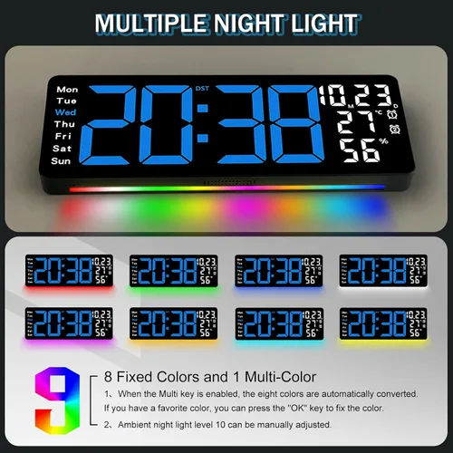 Miniatura 3 de JoFomp Reloj de pared digital grande de 17.3 pulgadas, reloj digital LED con control remoto, reloj despertador