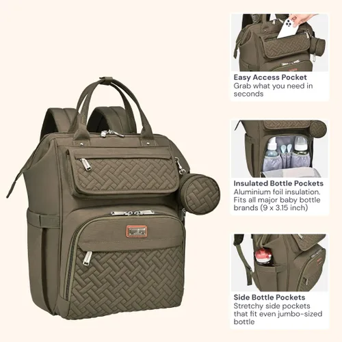 Miniatura 4 de BabbleRoo Mochila para pañales, bolsa cambiadora de pañales multifunción con cambiador, correas para cochecito y funda para chupete, mochila