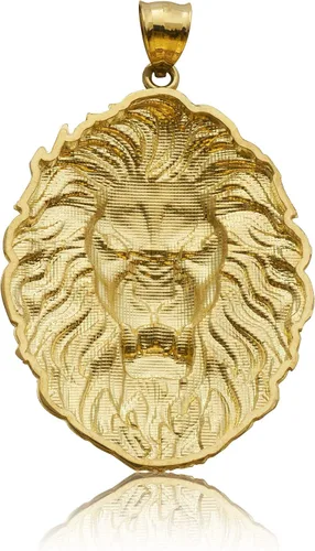 Miniatura 2 de Mr Bling - Colgante de cabeza de león de oro amarillo de 10 quilates 27 x 13in