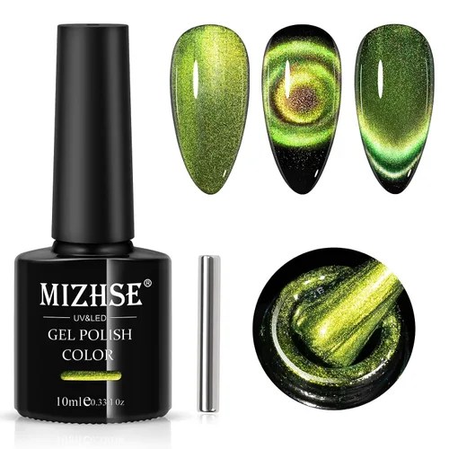Miniatura 13 de MIZHSE Esmalte de uñas en gel 9D de ojo de gato, esmalte en gel magnético plateado con barra magnética, efecto galaxia mágico con destellos y brillo