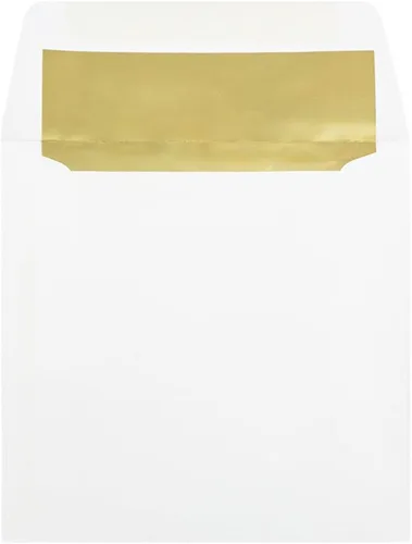Miniatura 27 de JAM PAPER Sobres de invitación forrados de papel de aluminio de 3 7/8 x 8 1/8, color blanco con lámina dorada, paquete de 50 unidades Papel dorado