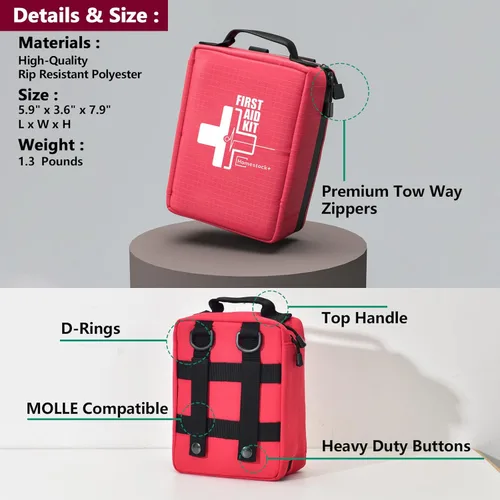 Miniatura 3 de Kit de primeros auxilios, kit profesional de primeros auxilios para trauma con compartimentos etiquetados, sistema Molle para coche, senderismo