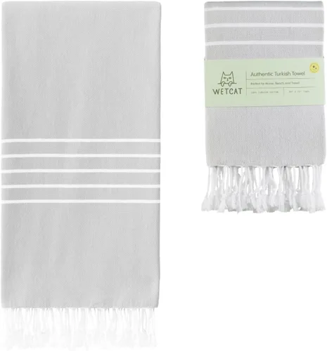 Miniatura 49 de WETCAT Toalla de playa original turca (39 x 71) – Peshtemal prelavado, 100% algodón, muy absorbente, de secado rápido y ultra suave, seguro