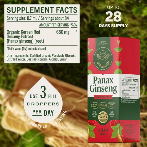 Miniatura 6 de HERBAMAMA Panax - Tintura de raíz de ginseng – Apoyo energético vegano con extracto de ginseng rojo coreano gotas líquidas – Suplemento de apoyo