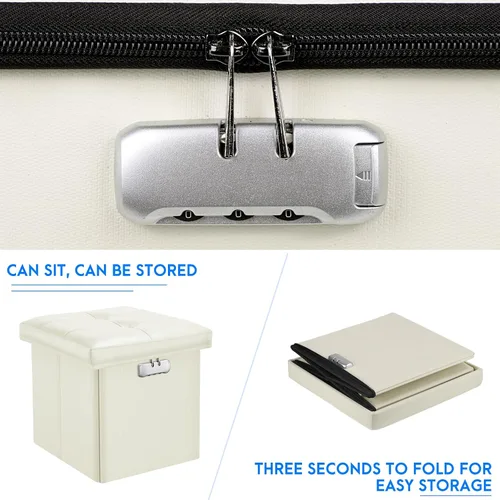 Miniatura 8 de Tamfile Otomana pequeña con almacenamiento, 13 x 13 x 13 pulgadas, plegable, segura y ignífuga, con cerradura para documentos importantes, taburete