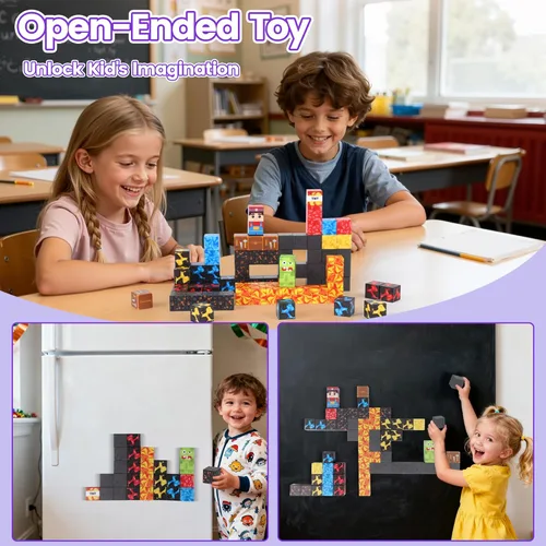 Miniatura 3 de SYSKENI Juego de 35 Bloques Magnéticos de Viaje, Mini Bloques Magnéticos Juguetes de Viaje para Niños de 3-5 y 4-8 Años, Cubos Magnéticos Portátiles