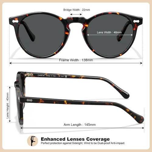 Miniatura 61 de CARFIA Gafas de sol polarizadas de acetato redondo para mujer, protección UV de cara pequeña con funda de cuero CA5288