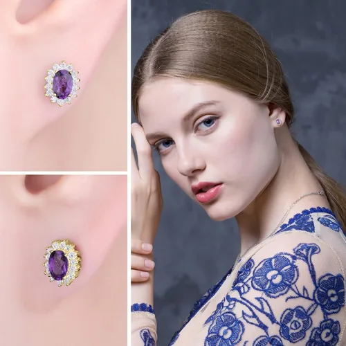 Miniatura 5 de JewelryPalace Aretes tipo dormilona de la princesa Diana Kate Middleton con piedra natal con piedra natal de zafiro esmeralda y rubí para mujer